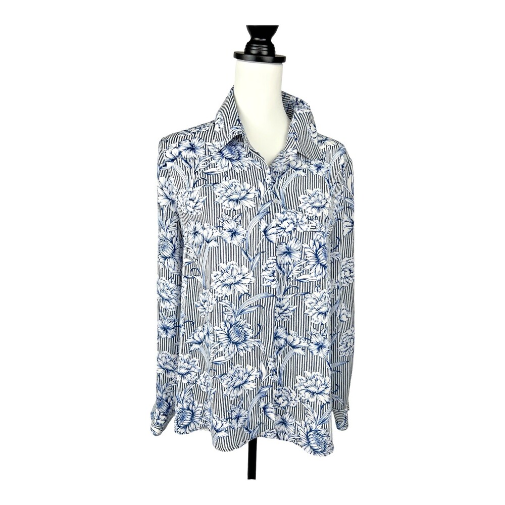 INC International Concepts Sheer Button Down Floral Office Dress Blouse M